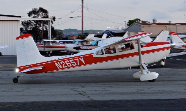 Cessna Skywagon 180 (N2657Y) - Locally-based Cessna 180 taxing out for an evening departure at Reid Hillview.