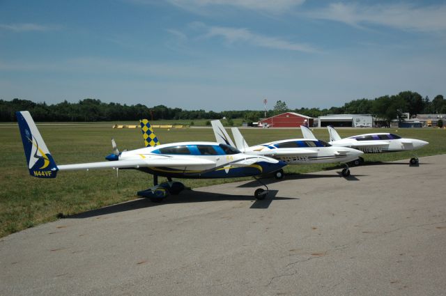 VELOCITY Velocity (N929X) - Ferrell Velocity XL-5, Riley XL-RG and Millin Velocity XL-5 RG at Alleghan for fly in. We followed each other's progress for years as we built them, met every year at Oshkosh and finally got to all fly in for a get together in our finished planes.