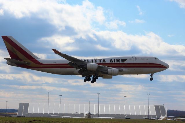 Boeing 747-200 (N741CK) - Landing at the huge Air Freight Facility Runway 36 Right at Greater Cincinnati.