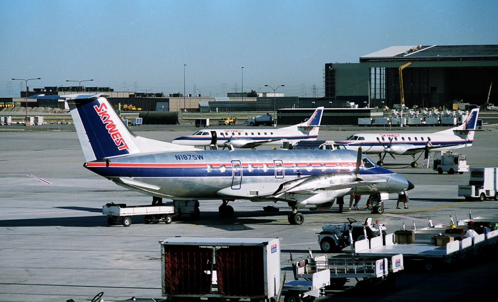 Embraer EMB-120 Brasilia (N187SW) - KSLC - N187SW on the ramp at Salt lake City - July 1989