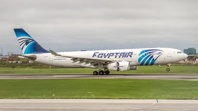 Airbus A330-200 (SU-GCF) - Reversers deployed, MSR995 begins to slow on runway 33L at YYZ