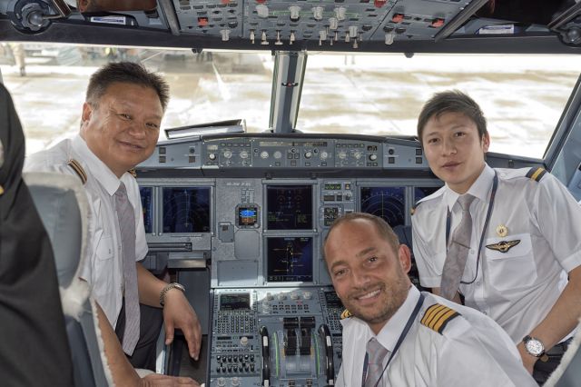 Airbus A319 (A5-JSW) - Three of apparently only a handful of pilots in the world who are qualified to fly a commercial passenger airliner into Paro, Bhutan. This trio just flew the King and Queen of Bhutan from BKK to PBH. 31st March, 2015