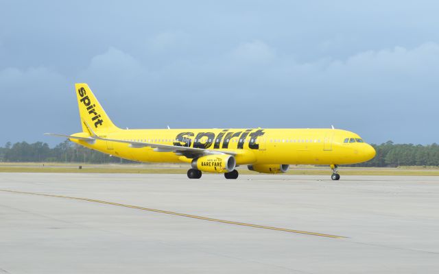 Airbus A321 (N660NK) - A Spirit Airbus A321 taxiing to gate before a MASSIVE rainstorm!