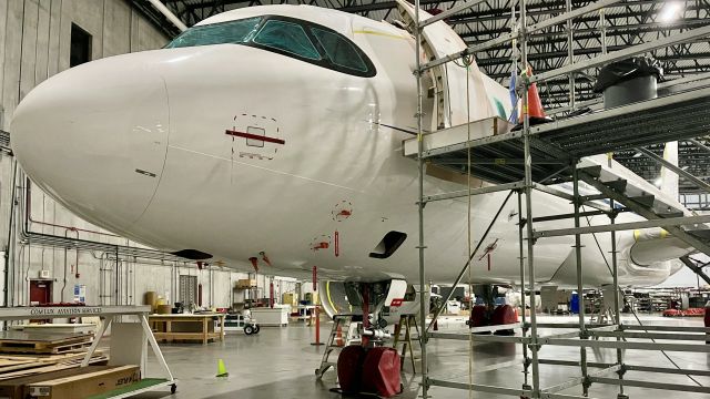 Airbus A320neo (M-IRAS) - One of 4 Airbus ACJ’s undergoing maintenance, upgrades, and/or refit at Comlux Aviation. br /br /This aircraft is a 2021 Airbus A320-251N (ACJ), SN 10568, owned/operated by Prime Aviation. 9/30/22. 