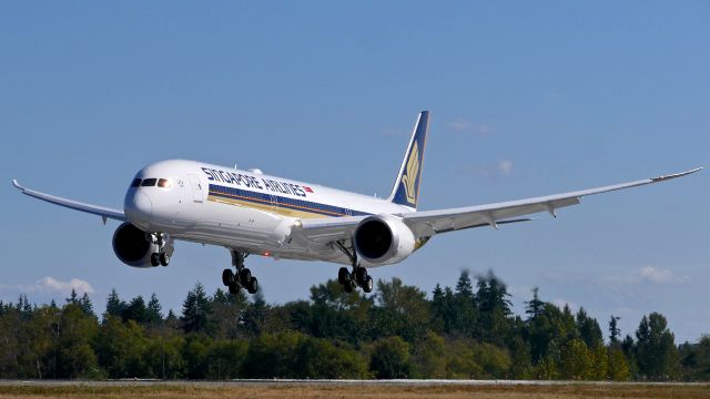 BOEING 787-10 Dreamliner (9V-SCN) - BOE14 on short final to Rwy 34L to complete a ferry flight from KCHS on 9.2.19. (ln 896 / cn 60263).