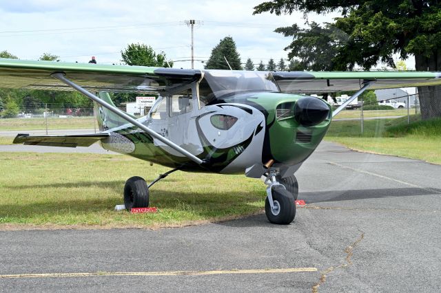 Cessna Skylane (N9168G) - Green Hornet with prop. spinning!