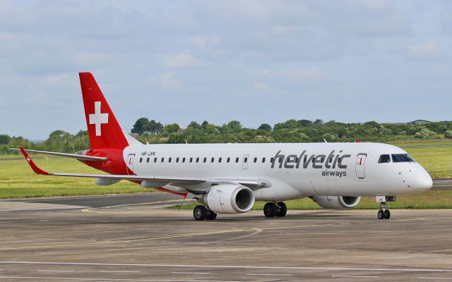 Embraer ERJ-190 (HB-JVN) - helvetic airways embraer erj-190lr hb-jvn taxiing to stand at shannon 18/6/16.