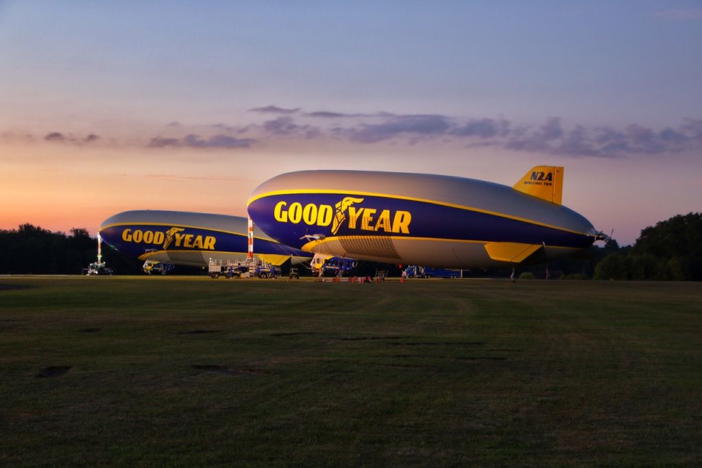 Unknown/Generic Airship (N2A) - Goodyears first two Zeppelin NTs (LZN07-101) are seen moored at Goodyears Wingfoot Lake Airship Base in Suffield, Ohio. Illuminated by the hangar pad lights, Wingfoot One (N1A) (background) and Wingfoot Two (N2A) (foreground) were at the Akron base for LED night sign installation and pilot/crew training and certification. 