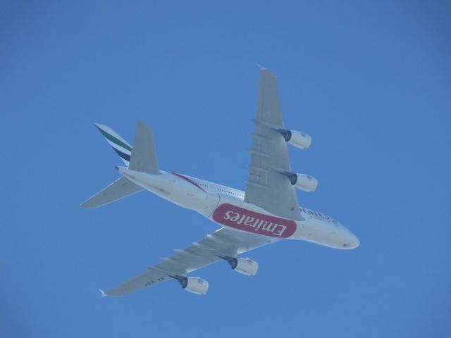 Airbus A380-800 — - Flight EK412, near One Tree Hill before final turn to Auckland Airport