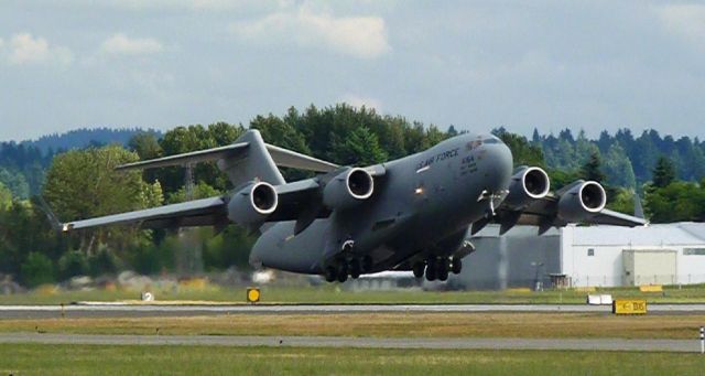 Boeing Globemaster III (N6154) - C17 taking off from PDX 072212. droped off a security team and a helicopter in preparation for Obamas visit 072412. TFRs will screw PDX up for the rest of the day. Glad it was my day off.