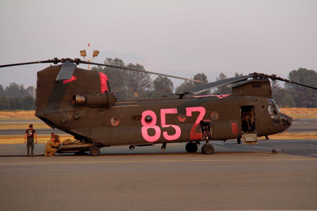 ASAP Chinook (1000218) - KRDD - CH-47 Chinook "852" of the CA or ORE ANG helping in the Summer of 2015 fire season near Redding, CA