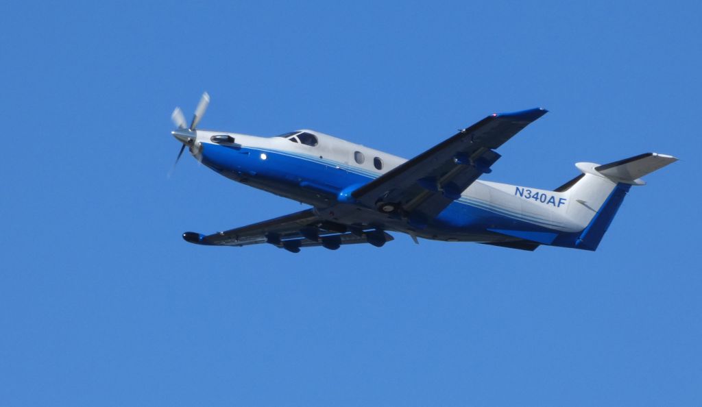 Pilatus PC-12 (N340AF) - Shortly after departure is this 2012 Pilatus PC-12/47E in the Autumn of 2019.