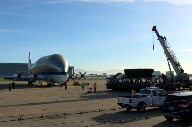 Aero Spacelines Super Guppy (N941NA) - Ready for loading of heatshield at Moffett Federal Airfield Jan. 25, 2016.