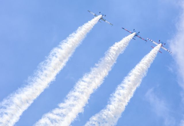 — — - IGNORE MY LAST UPLOAD. THat was the original/unedited version. This is the fully completed one.br /br /Rob Holland, Bill Stein, and Jack Knutson of the Firebirds Xtreme team perform their aerobatic act at Battle Creek Airshow in 2017.