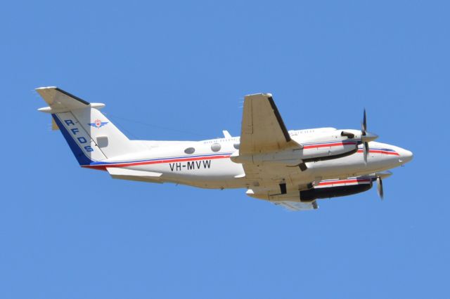 Beechcraft Super King Air 350 (VH-MVW) - Getting airborne off runway 23 and heading off on yet another mercy flight. Thursday 6th March 2014.