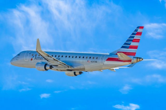 Embraer 175 (N247NN) - An American Eagle ERJ175 taking off from PHX on 2/11/23 during the Super Bowl rush. Taken with a Canon R7 and Canon EF 100-400 II L lens.