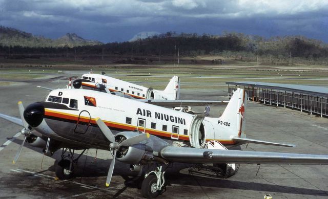 Douglas DC-3 (P2-SBD) - DC-3 P2-SBD (ex VH-SBD) at Port Moresby Airport in December 1974.