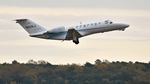 CORBY Starlet (N111KJ) - UNC Critical Care Transport Cessna Citation CJ1 (N111KJ) departs KRDU Rwy 23L on 10/26/2019 at 5:40 pm.