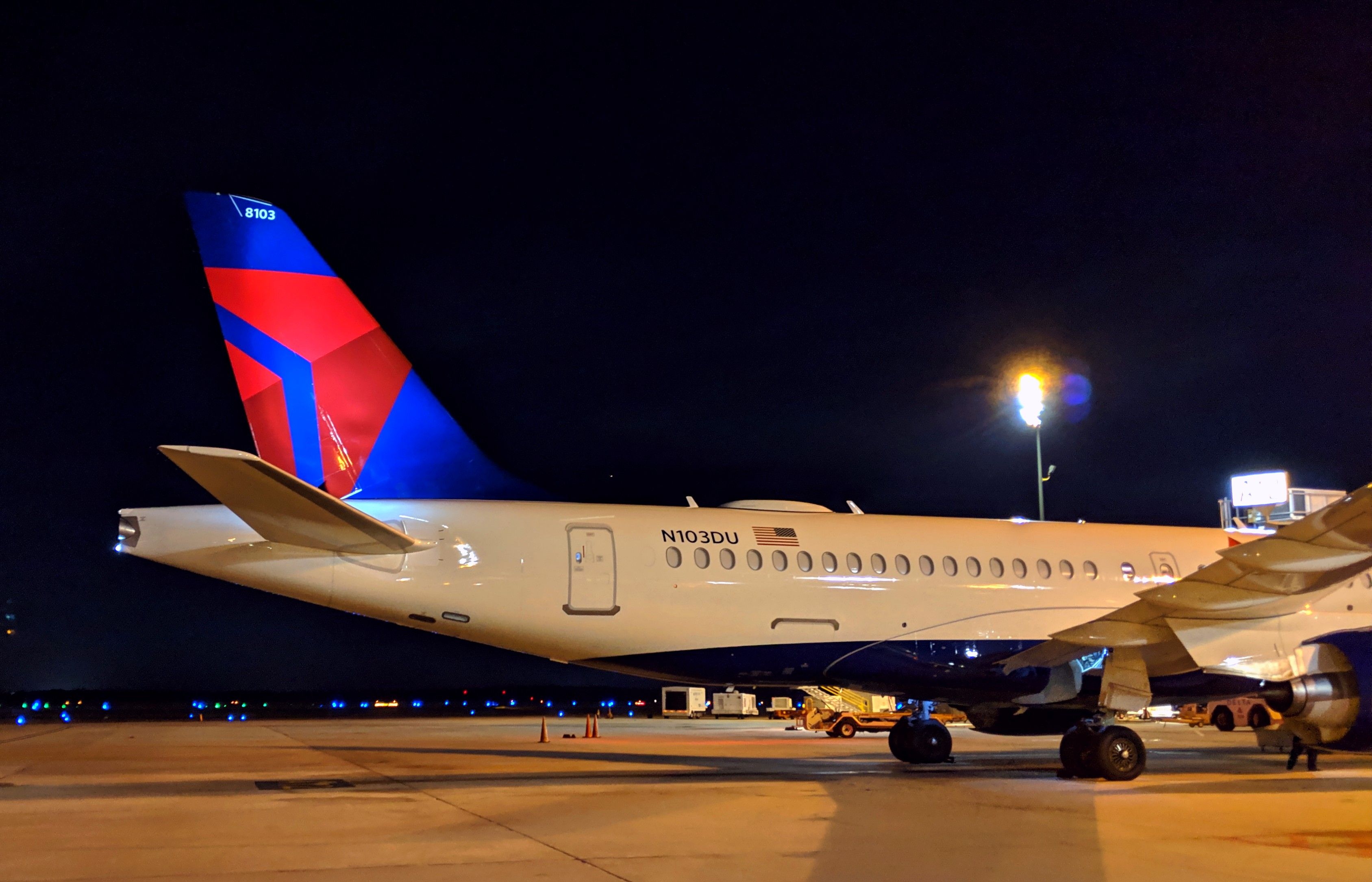 Airbus A220-100 (N103DU) - first A220 ever to arrive at George Bush Intercontinental. 