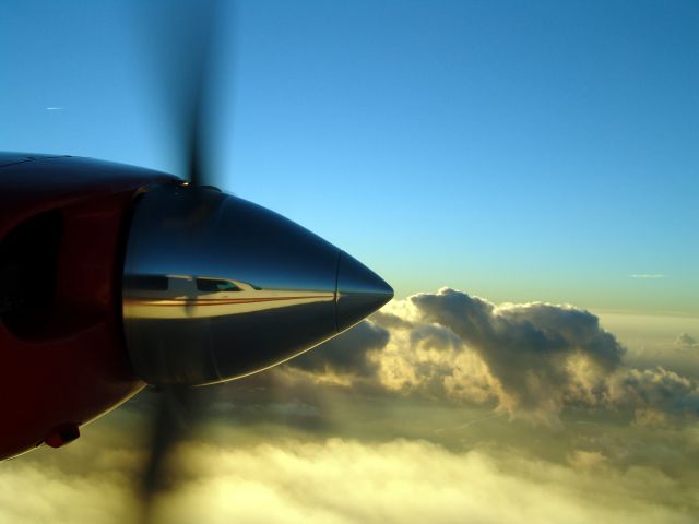 Piper Aerostar (N90509) - Reflection from spinner looking into the sun.