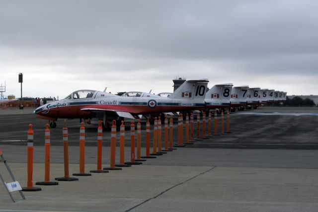 11-4009 — - Canadian Forces Snowbirds all lined up on a cloudy no-fly day at the California International Airshow in Salinas, CA.