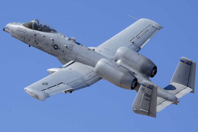 82-0663 — - Fairchild-Republic OA-10A Thunderbolt II 82-0663 of the 354th Fighter Squadron Bulldogs pulls up from a strafing run at the Goldwater Range, Arizona.