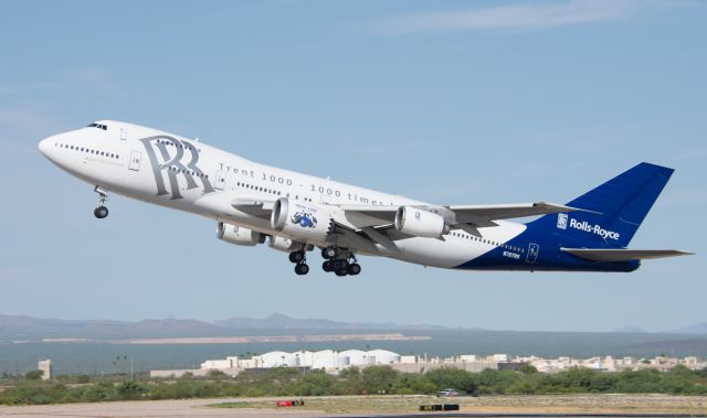 Boeing 747-400 (N787RR) - 07/16/2016 Tucson Az, Rolls-Royce Test A/C. Flying a for a test run. New Engine