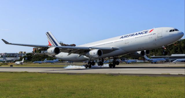 Airbus A340-300 (F-GNII) - Air France Airbus A340-300 F-GNII landing on a late afternoon from Paris France to St Maarten.