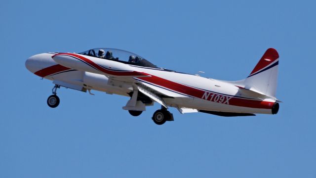 Lockheed T-33 Shooting Star (N109X) - BOE09X a Canadair T-33 (Ser#21298) makes a missed approach to Rwy 34L on 8.25.17.