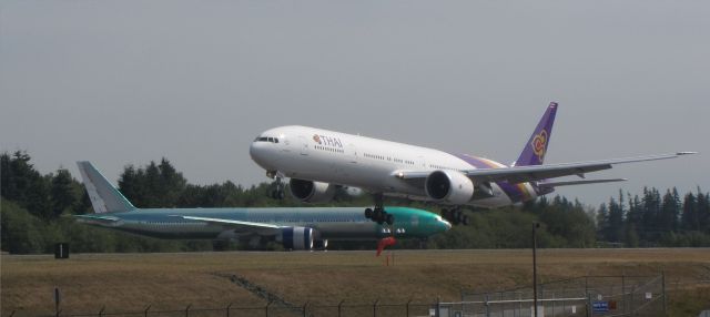 BOEING 777-300 (HS-TKQ) - One of my luckiest day being plane spotter! I got the 2 of my favorites at Boeing Everett WA - Thai and British Airways another bonus is there is painted and the Unpainted one(British Airways).br /Watch for its full livery herebr /a rel=nofollow href=http://www.youtube.com/user/OwnsGermanyhttp://www.youtube.com/user/OwnsGermany/a