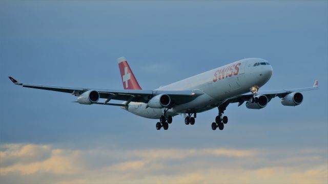 Airbus A340-300 (HB-JMC) - Arriving from Zurich,Kloten(ZRH/LSZH)"At Dusk!"