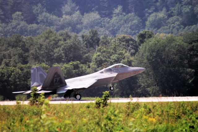 Lockheed F-22 Raptor — - Langley AFB F-22 burning rubber on the landing.  