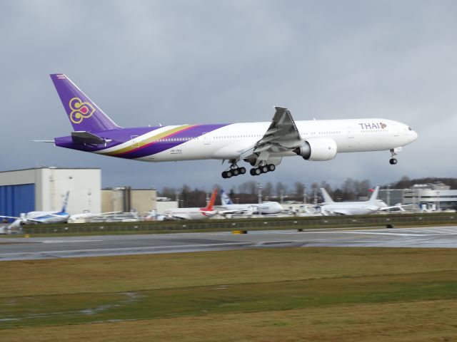 BOEING 777-300 (HS-TKU) - Brand new Thai Airways on its Test flight at Boeing Everett Wabr /Watch it here: a rel=nofollow href=http://www.youtube.com/watch?v=UxmoICRD_ZAhttp://www.youtube.com/watch?v=UxmoICRD_ZA/a