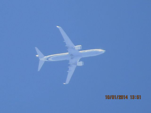 Boeing 737-800 (N553AS) - Alaska Airlines flight 774 from SEA to TPA over Baxter Springs Kansas (78KS) at 35,000 feet.