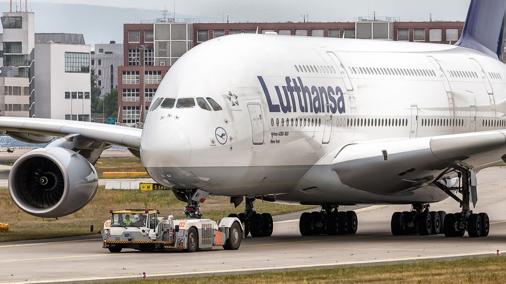 Airbus A380-800 (D-AIMH) - Tow to remote parking.