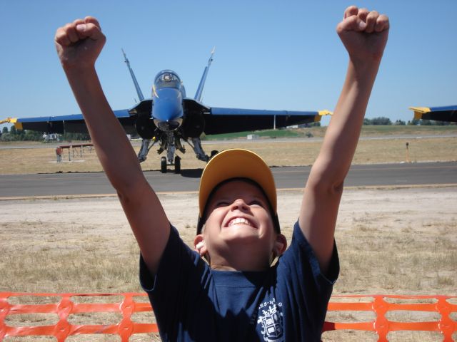 McDonnell Douglas FA-18 Hornet (00-0001) - This was at the Idaho Falls Extreme Blue Thunder 2010 Air show.  Ben Johnson pictured and his youngers sister Piper Johnson were sponsors at the show.