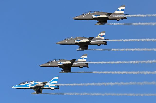 Boeing Goshawk (NWL339) - Finnish Midnight Hawks in action. HW-339 (no 3) together with HW-354 (no 2), HW-341 and HW-340. Photo taken on August 22, 2021 at Gdynia Aerobaltic.