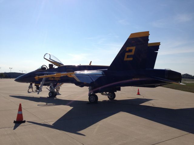 McDonnell Douglas FA-18 Hornet — - Blue Angel #2 at Landmark Aviation in Waukegan