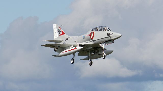 SINGAPORE TA-4 Super Skyhawk (N518TA) - A former USN McDonnell-Douglas TA-4J Skyhawk (Ser#MD 14291) on final to Rwy 16R on 3/18/15.