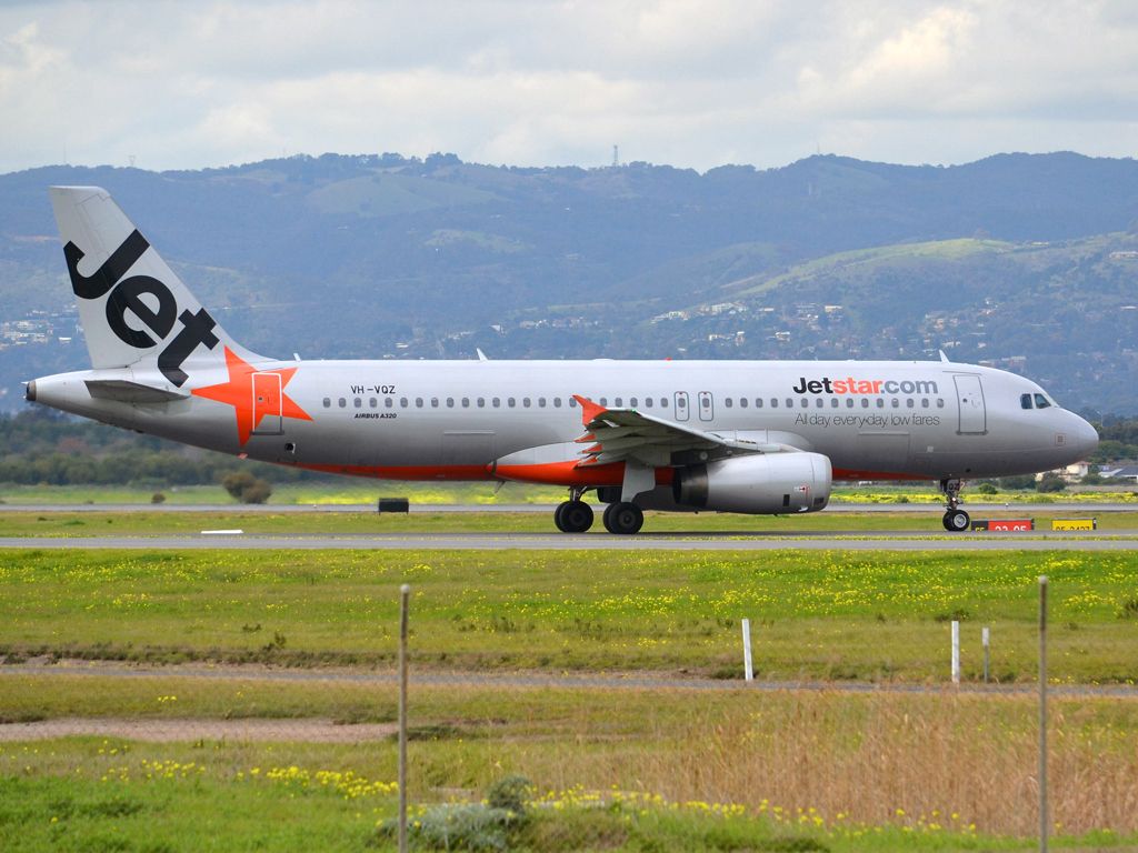 Airbus A320 (VH-VQZ) - On taxi-way heading for take off on runway 05. Thursday 12th July 2012.