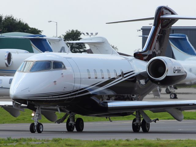 Bombardier Challenger 300 (G-MRAP) - Taxiing out to the runway at Luton Airport.