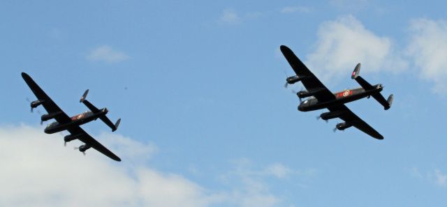 Avro 683 Lancaster — - The only two Lancaster bombers left flying from England and Canada displaying at Dunsfold air show 2014.