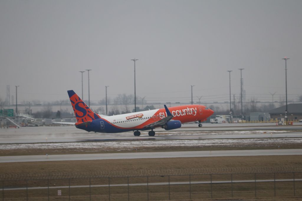 Boeing 737-800 (N830SY) - Sun Country's "40 Years of Flight" liveried 737-800 after pushback from A5