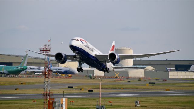 Boeing 787-8 (G-ZBJH) - BAW9158 on rotation from Rwy 34L to begin its delivery flight to EGLL/LHR on 8/16/14. (LN:197 / cn 38615).