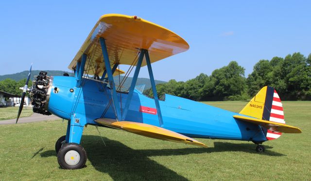 Boeing PT-17 Kaydet (N463HS) - A Boeing A75N1 (PT-17) Kaydet at Moontown Airport, Brownsboro, AL during the EAA 190 Breakfast Fly-In - May 19, 2018.