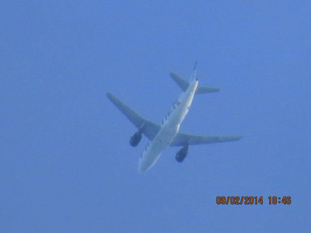 Airbus A319 (N925FR) - Frontier flight 226 from DEN to Branson Mo over Baxter Springs KS (78KS) at 22k feet.