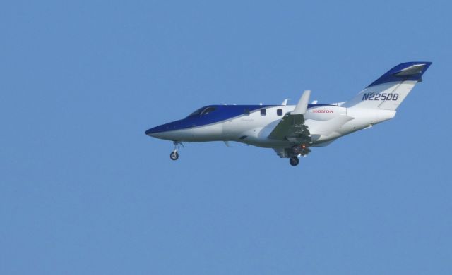 Honda HondaJet (N225DB) - Shown here is a HondaJet HA-420 which is the first aircraft developed by Honda Aircraft Company. This Model first flew in 2003 and the one shown here is on final in the Summer of 2018. Every garage should have one!