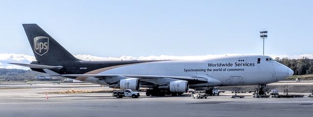 Boeing 747-400 (N573UP) - Parked at UPS hub cargo apron, Anchorage International Airport.