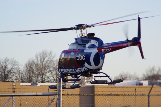 Bell 407 (N77NY) - LINDEN AIRPORT-LINDEN, NEW JERSEY, USA-APRIL 08, 2024: A news helicopter from one of the local New York City television stations is seen by RF taking off, after refueling, at approximately 0712 hrs.