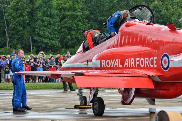 Boeing Goshawk (XX278) - Sqn Ldr Adam Collins, and Cpl Ashley Keates, exitbr /RAF’s Red Arrow xx278, a BAE Systems Air Hawk T.1A after taxiing in from Dulles Airport to a static display at the Air and Space Museum on the morning of 20190827.br /br /© 2019 Heath Flowersbr /br /Contact photographer for reproduction(s).